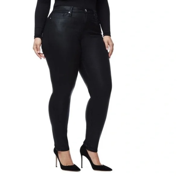 NWT GOOD AMERICAN Good Legs Coated Skinny Jeans in Black Plus Sz. 20 - Picture 7 of 9